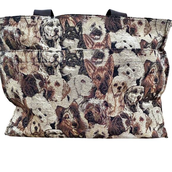 Vintage Puppy Dog Print Tapestry Tote Bag Large Carryall Novelty Y2K - Picture 4 of 10